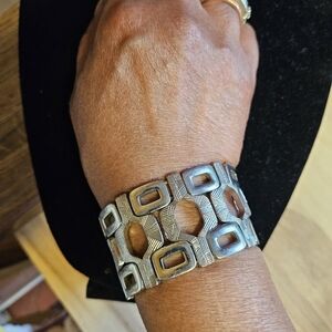 Vintage Antique Silver-tone Geometric Stretch Bracelet